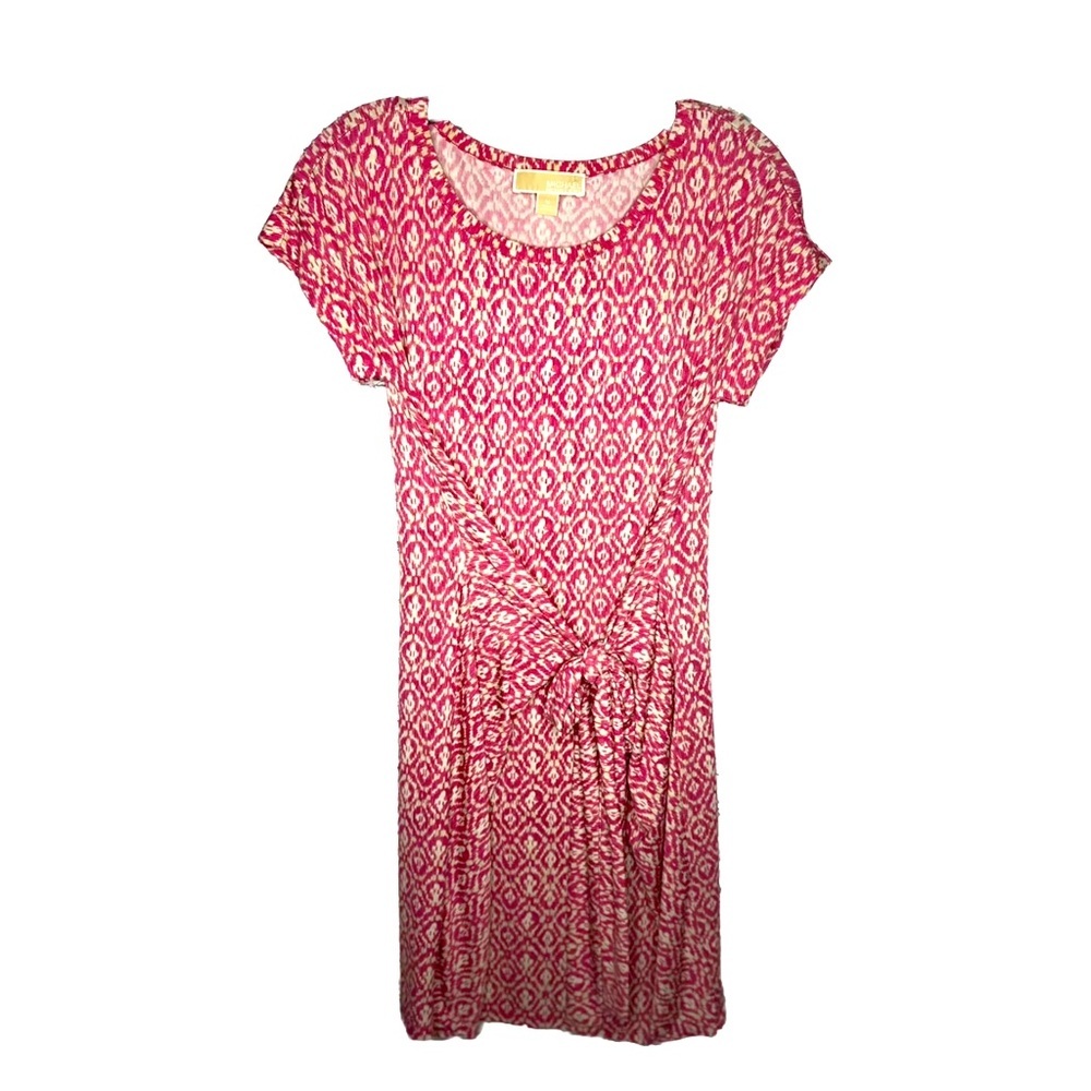 MICHAEL KORS Dress Women’s Pink Red & Beige Print Front Tie Medium short maxi